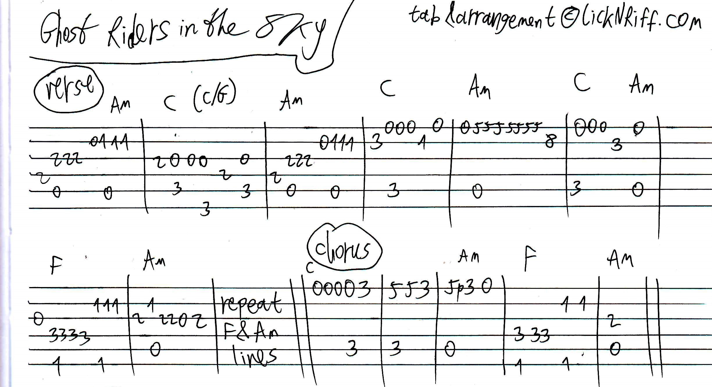 Ghost Riders In The Sky by Johnny Cash solo bass guitar tab